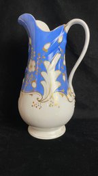 Large Blue And Gold Painted Pitcher