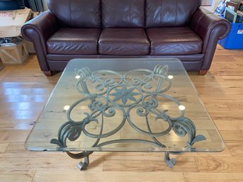 Triple Ogee Edge Glass Top Coffee Table - Ornate Metal Base*