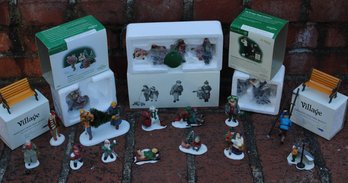 Vintage Dicken's Village Accessories Lot With Two Park Benches And A Ton Of Figures