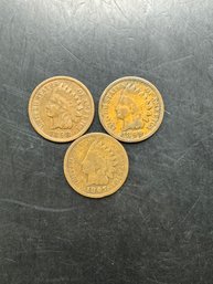 3 Indian Head Pennies 1897, 1898, 1899