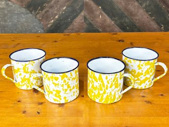 A Set Of 4 Vintage Enamelware Mugs - Some Rust And Wear But Myriad Alternative Uses!