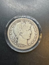 1907-D Barber Silver Half Dollar