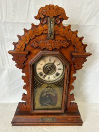 Stunning Antique INGRAHAM 'DETROIT' GINGERBREAD CLOCK- All Original With 'time Is Money' Slogan