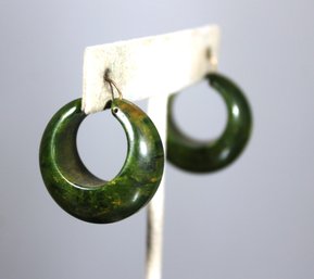 Pair Vintage Bakelite Green Plastic Hoop Pierced Earrings