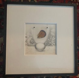 Framed Drawing With Butterfly Wings Signed Lower Right