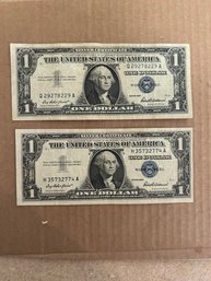 Beautiful Lot Of 2 1957 One Dollar Bill -Silver Certificate U.S. Note