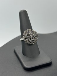 Wonderful Floral Design Multi Marcasite Sterling Silver Ring