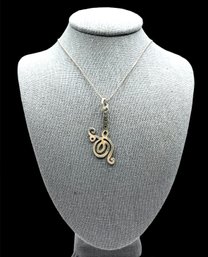 Vintage Italian Sterling Silver Chain With Abstract Shape Pendant