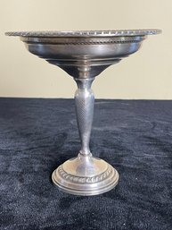 Columbia Weighted Sterling Silver Compote With Reticulated Inner Rim And Crimped Edge