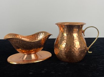 A Teleflora Copper Hammered Pitcher And Sauceboat