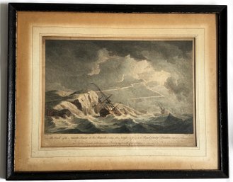 John Boydell (1720 - 1804 British) Antique Hand Colored Etching Of 1746 Shipwreck