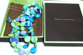 Turquoise And Green Colored Glass Beaded Necklace 44' Long Ross Simons