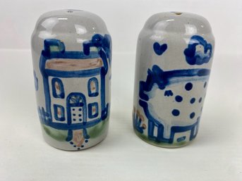 M. A. Hadley Pottery Salt & Pepper Shakers, House & Pig, Signed