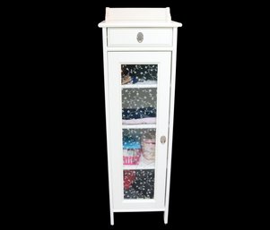 Slim White Cabinet With Floral Glass Door