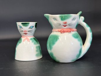 Mid-Century Cat Double-Egg Cup & Matching Pitcher