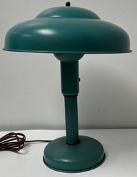 Vintage Retro - Space Age Atomic - UFO Flying Saucer - Mushroom - Table Lamp - Metal Turquoise - 14.5 Inches H
