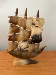 Vintage Hand Carved Horn Ship