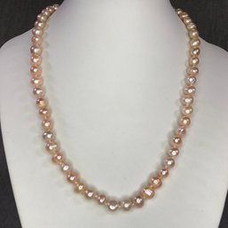 Beautiful Brand New Genuine Cultured Baroque Pink Pearl Necklace With Sterling Silver Rose Clasp - Wow !