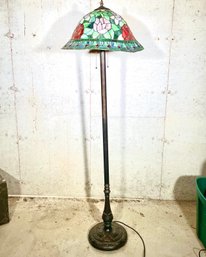 A Vintage Bronze And Stained Glass Standing Lamp