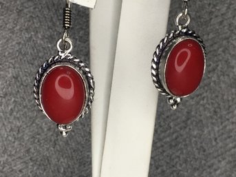 Beautiful Sterling Silver / 925 Earrings With Highly Polished Red Coral - Simple Yet Elegant - Brand New !