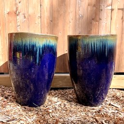A Pair Of Tall Glazed Ceramic Planters - Gorgeous
