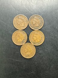 5 Indian Head Pennies 1899, 1900, 1901, 1902, 1903