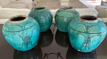 Lillian August Set Four Jade Earthenware Decorative Jars