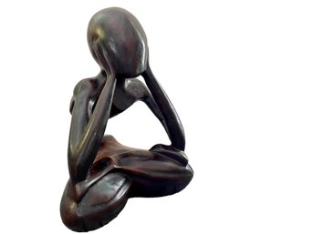 Modern Abstract  Suar Wood Sculpture Of A Person Cupping Their Hand In Their Hands