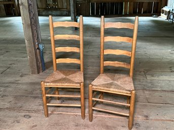 Pair Of Vintage Rush Seat Ladder Back Chairs