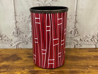 Vintage Enamel Red Black White Geometric Trash Can