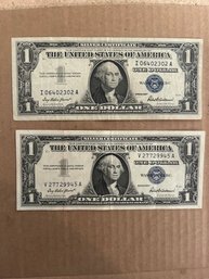 Beautiful Lot Of 2 1957 One Dollar Bill -Silver Certificate U.S. Note