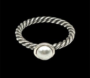 Vintage Sterling Silver Twisted Pearl Ring, Size 9