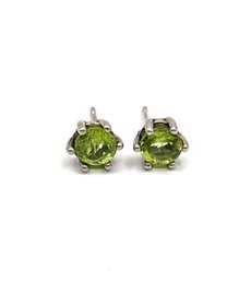 Vintage Sterling Silver Peridot Color Stone Stud Earrings