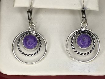 Very Unusual 925 / Sterling Silver Earrings Earrings With Lepidolite Beads - Wonderful ! - New Never Worn