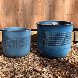 A Pair Of Blue Glazed Ceramic Planters
