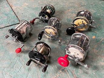 A Group Of Vintage Fishing Reels By Garcia And More