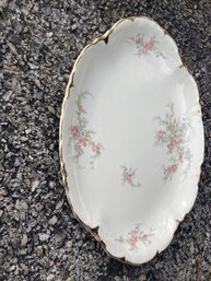 Beautiful Antique Taylor Smith Taylor Serving Platter USA Gold On Edges With Pinks Flower Design Truly Nice