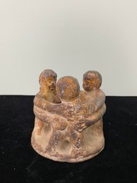Mexico Folk Art CIRCLE OF 4FRIENDS Clay Terracotta Candle Holder