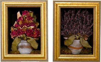 Dried Floral In Gilt Shadow Box Frames