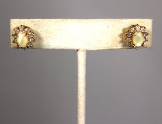 Pair Vintage Gold Tone Pierced Earrings Moonstone Studs