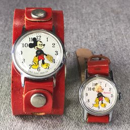 Two Fantastic Vintage 1950s / 1960s MICKEY MOUSE Mens & Womens Watches - BOTH WORK - US Time / Ingersoll