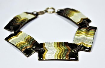 SUPREB Mid Century MCM Moderne Enamel On Copper Link Bracelet