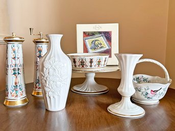 A Collection Of Lenox - Cake Plate, Vases, Salt And Pepper Shakers And More