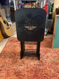 4 Vintage Tv Stand Trays With Stand /  Eagle Emblem