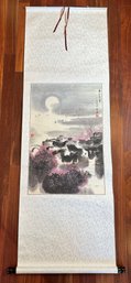 Large Chinese Silk Scroll With Original Watercolor Painting, Signed, New, Never Hung