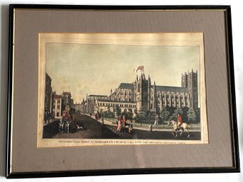 Antique 1822 Hand Colored Etching Of Westminster Abbey & St Margarets Church, England