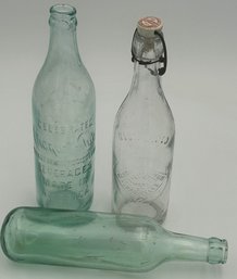 Grouping Of 3 Antique Ca. 1890-1900 Bottles- Torpedo And Soda Bottlers