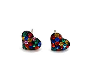 Vintage Sterling Silver Multi Color Heart Stone Stud Earrings