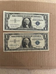 Beautiful Lot Of 2 1957 One Dollar Bill -Silver Certificate U.S. Note