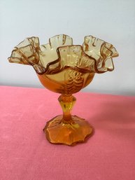 Vintage Fenton Glass Compote Amber Empress Pattern Pedestal Dish